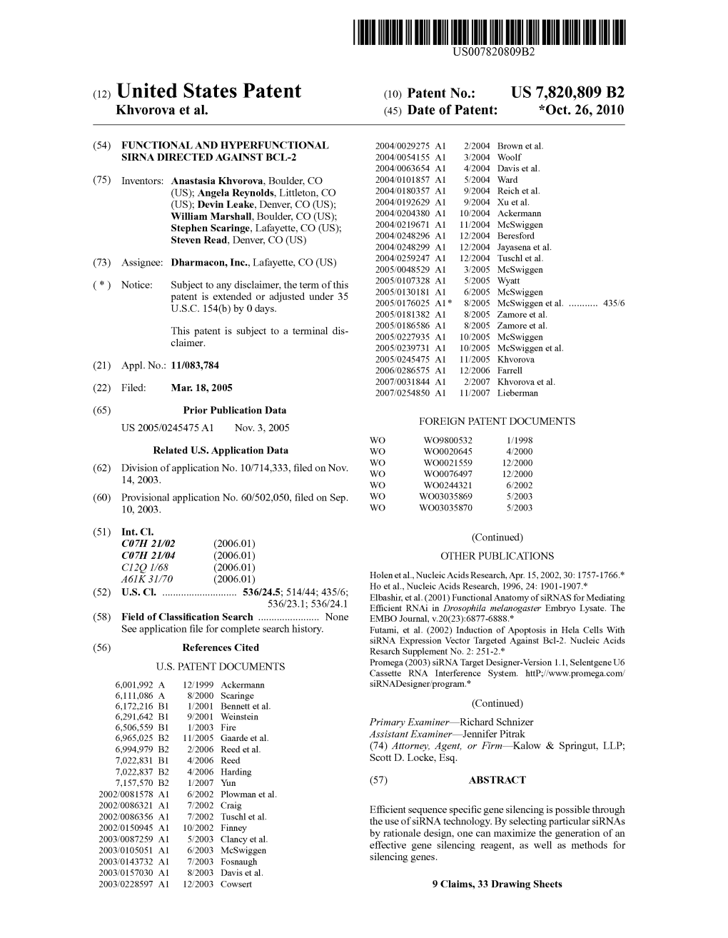 (12) United States Patent (10) Patent No.: US 7820,809 B2