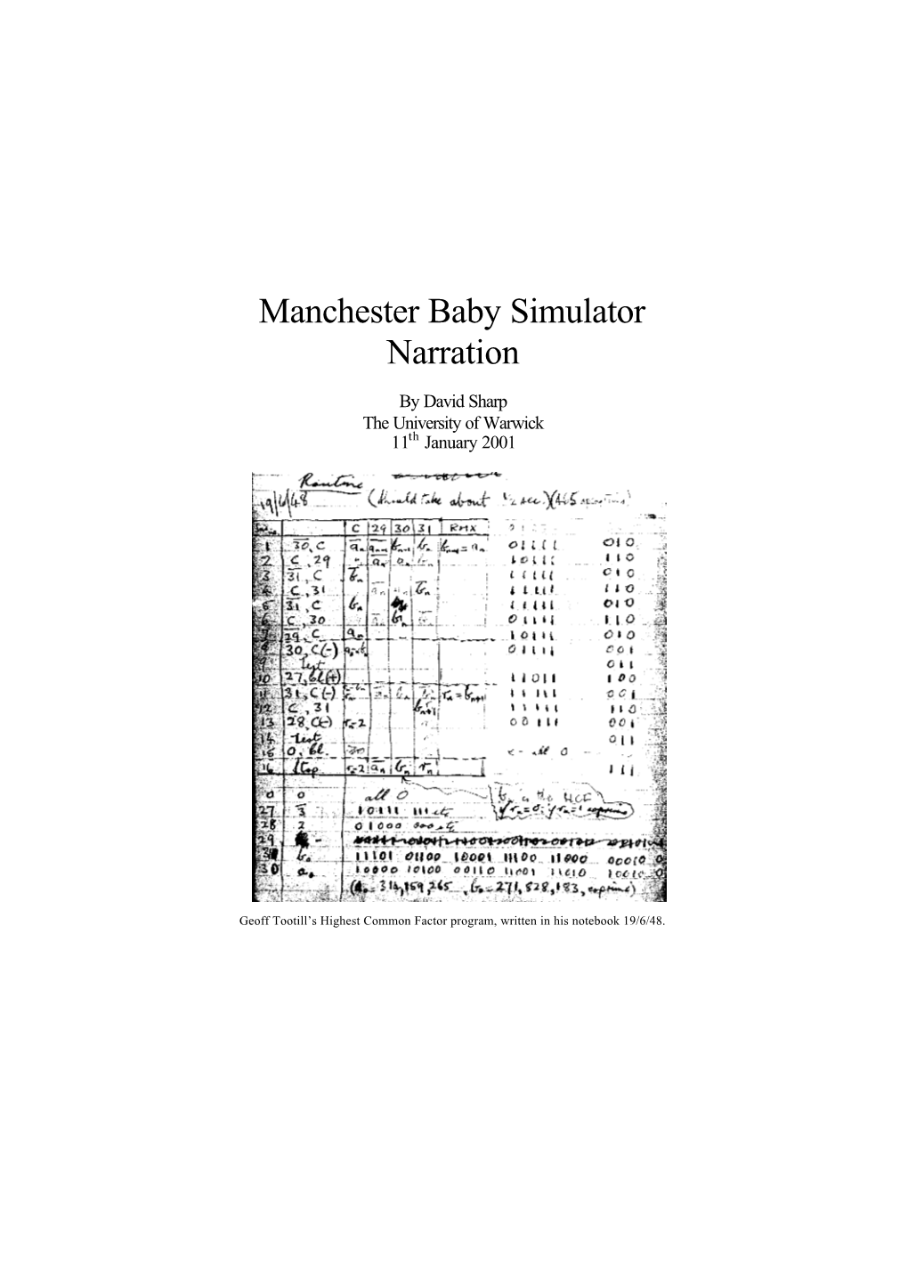 Manchester Baby Simulator Narration