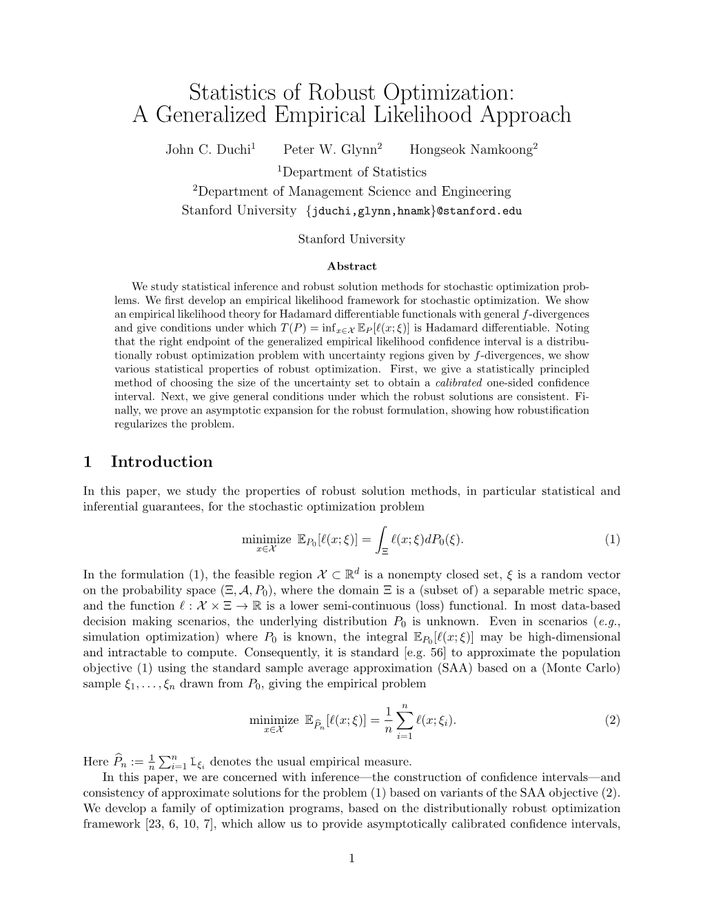 Statistics of Robust Optimization: a Generalized Empirical Likelihood Approach