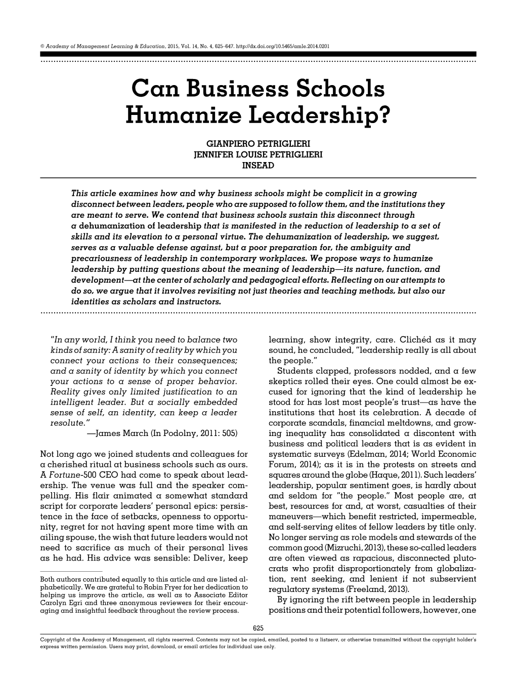 Can Business Schools Humanize Leadership?