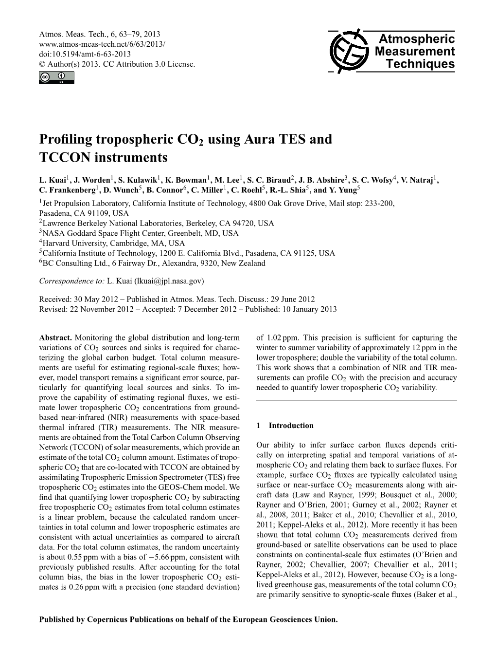 Profiling Tropospheric CO2 Using Aura TES and TCCON Instruments