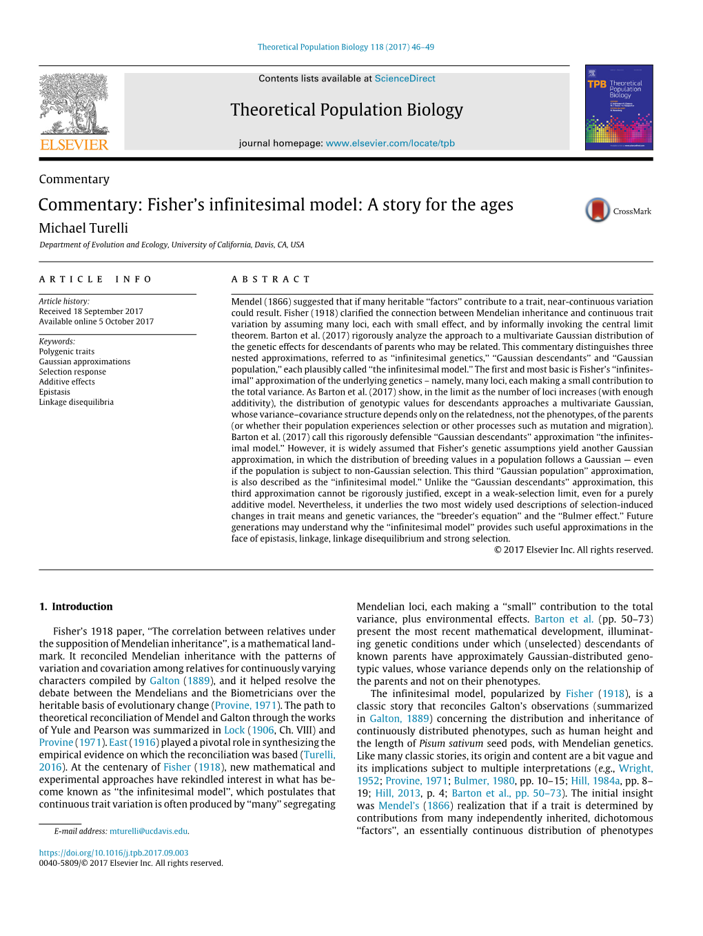 Fisher's Infinitesimal Model: a Story for the Ages