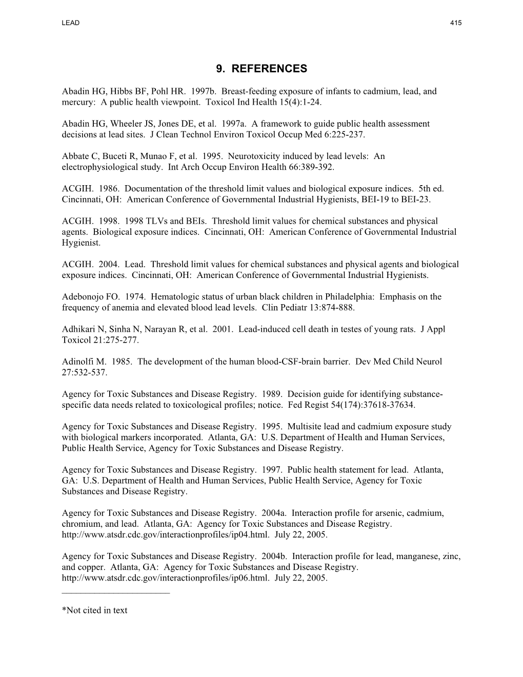 Toxicological Profile for Lead/Metals Division