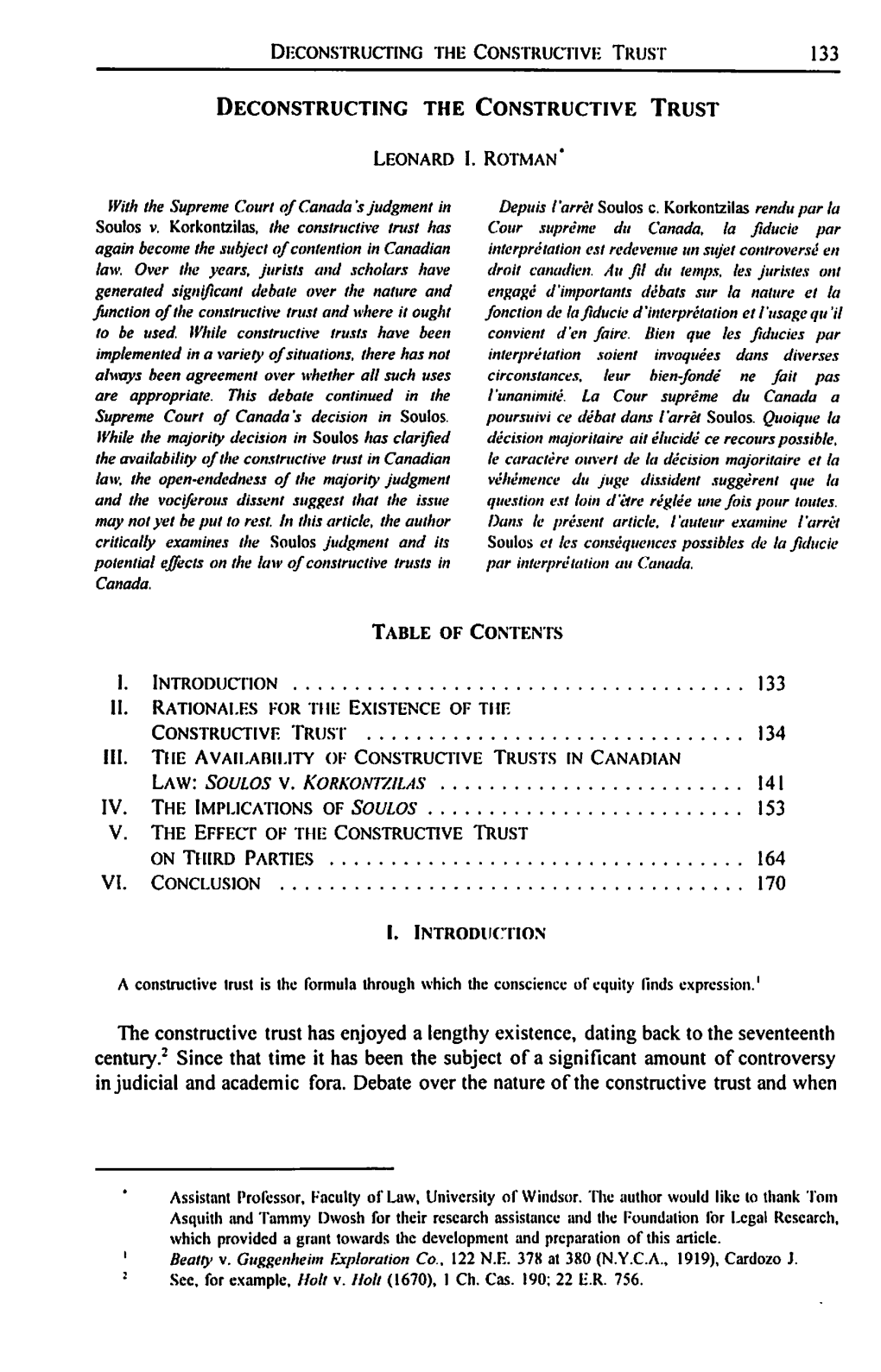 Deconstructing the Constructive Trust 133