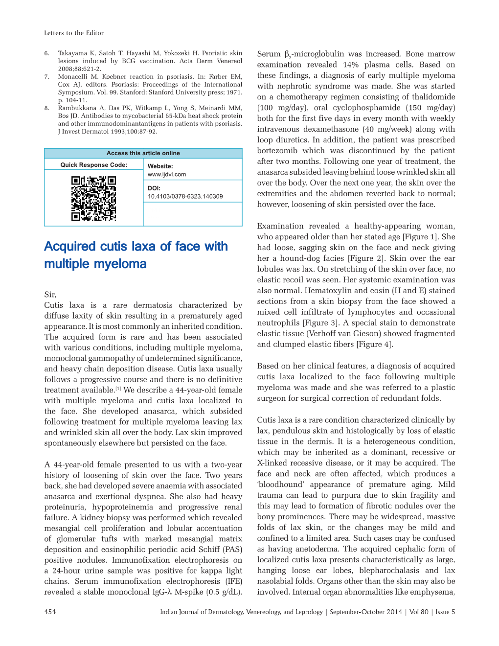 Acquired Cutis Laxa of Face with Multiple Myeloma