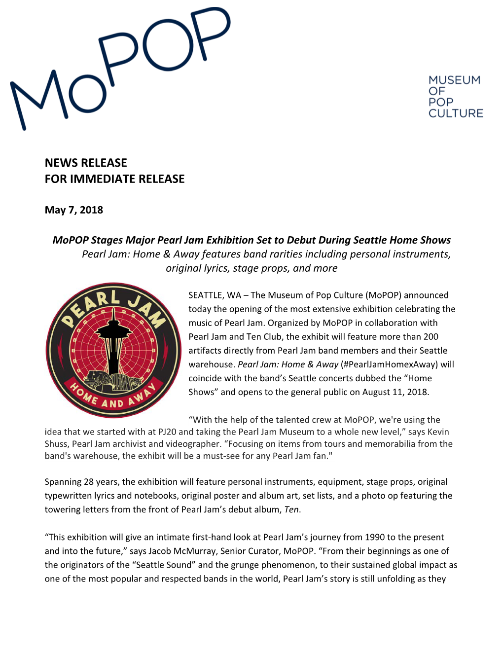 News Release for Immediate Release