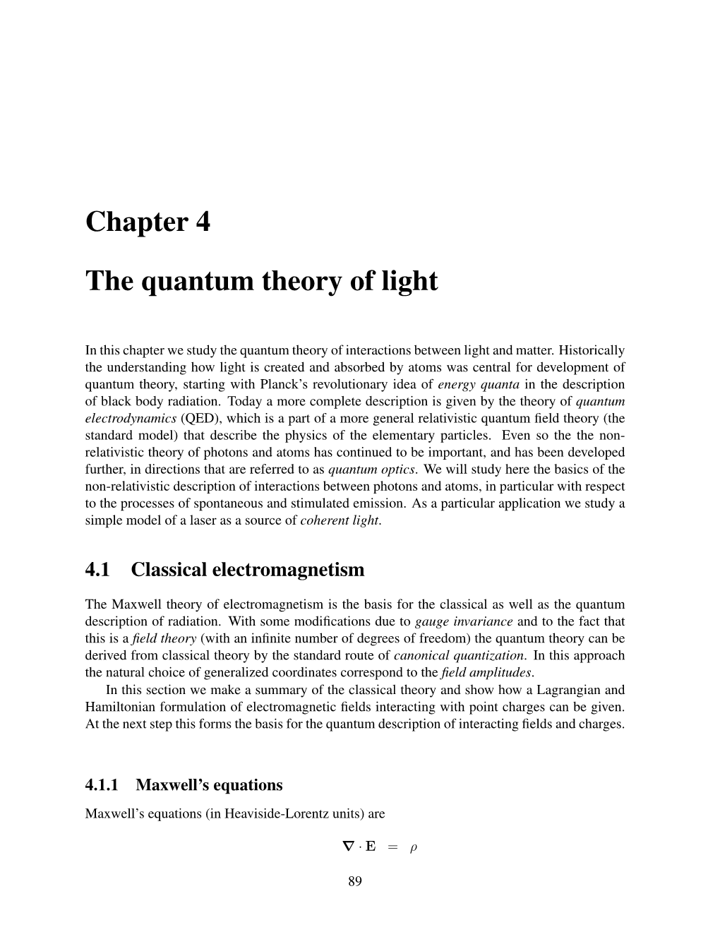 Chapter 4 the Quantum Theory of Light