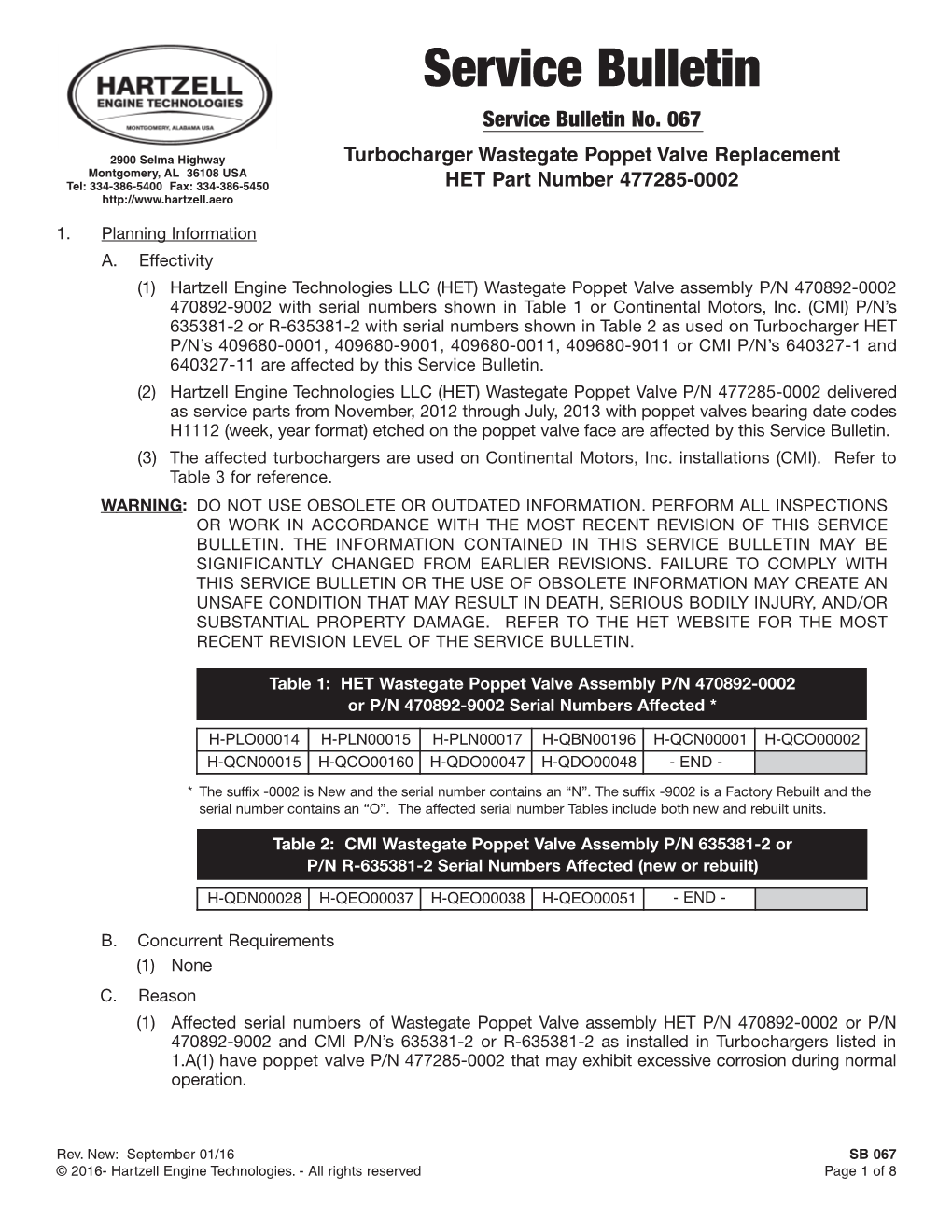 Service Bulletin Service Bulletin No