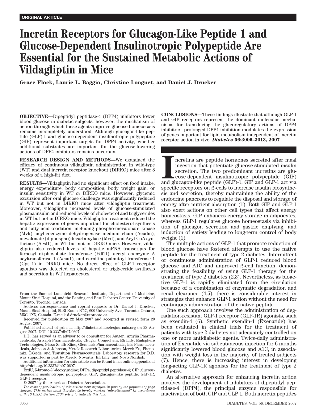 Incretin Receptors for Glucagon-Like Peptide 1 and Glucose