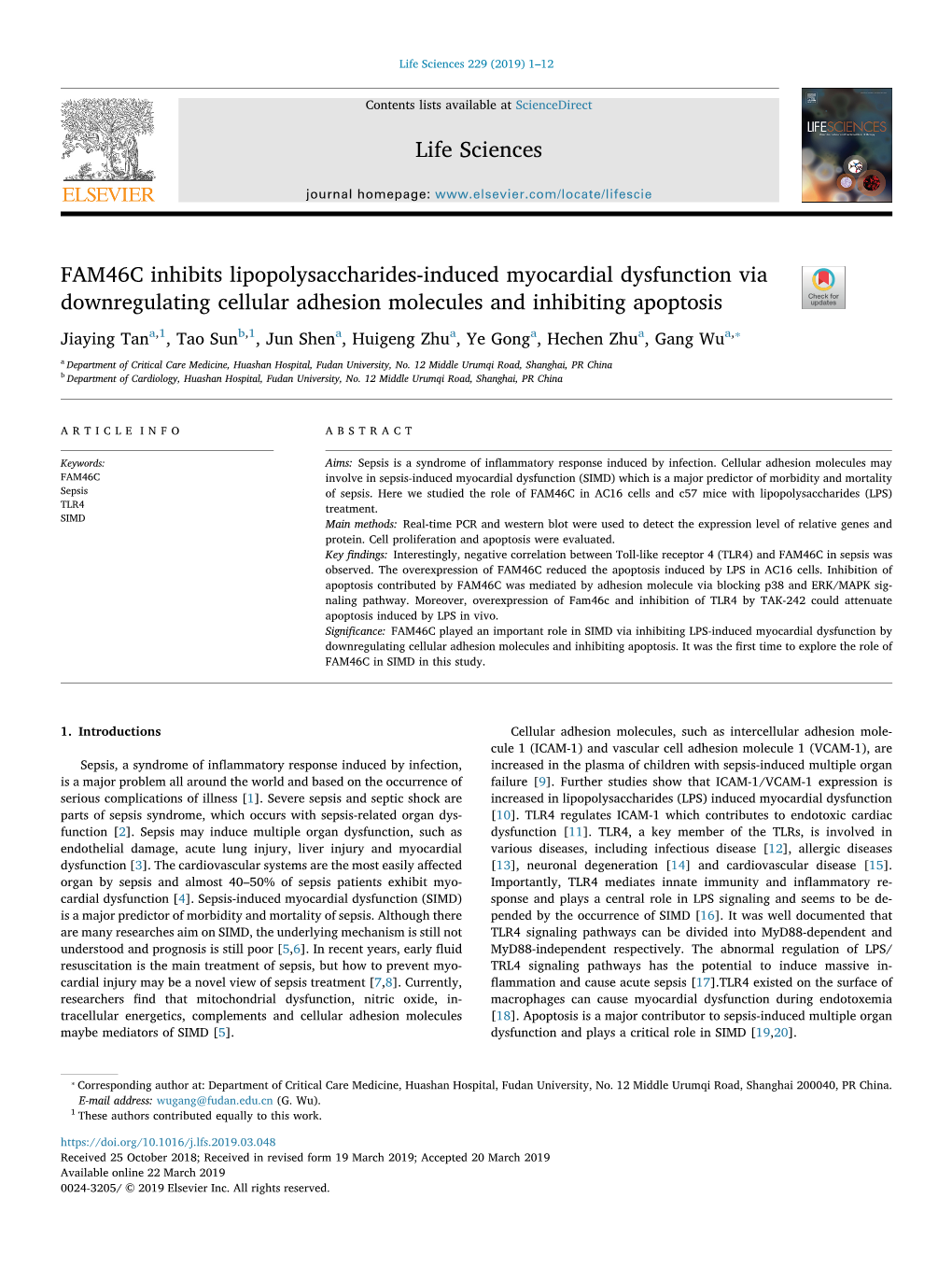 FAM46C Inhibits Lipopolysaccharides-Induced