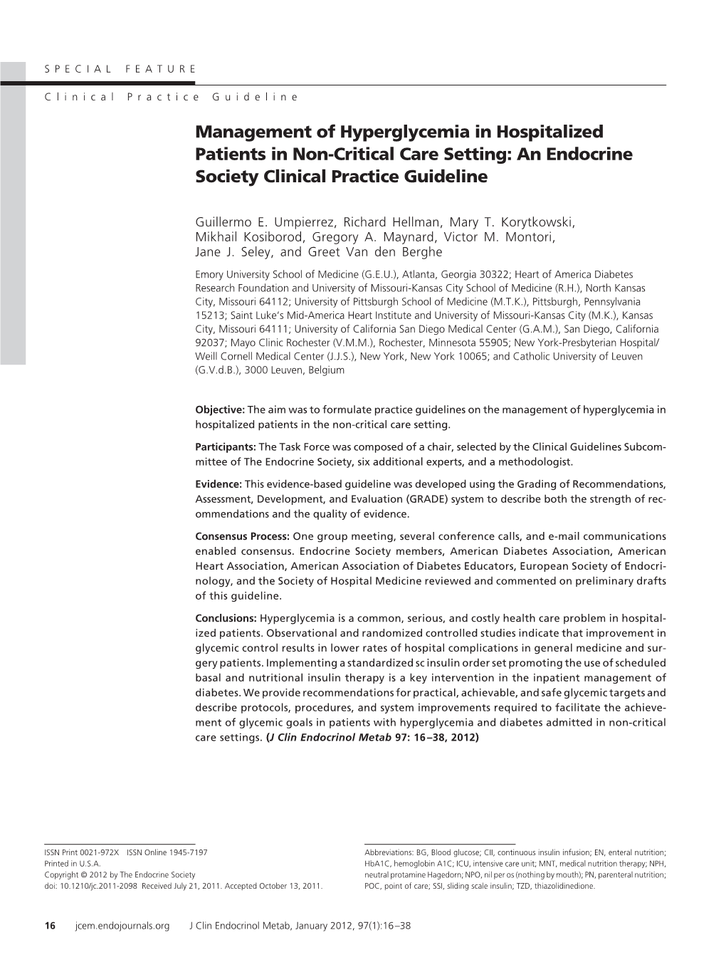 Management of Hyperglycemia in Hospitalized Patients in Non-Critical Care Setting: an Endocrine Society Clinical Practice Guideline