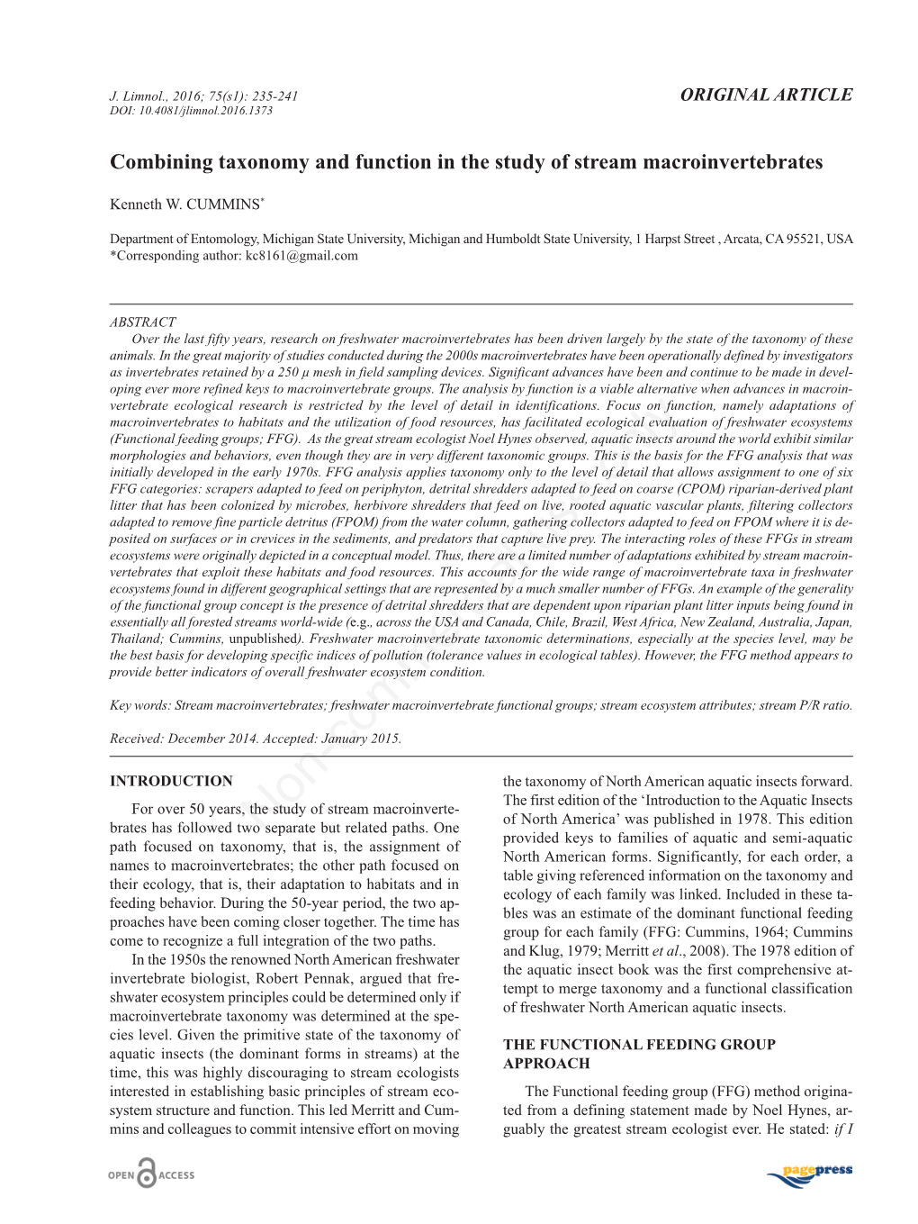 Combining Taxonomy and Function in the Study of Stream Macroinvertebrates