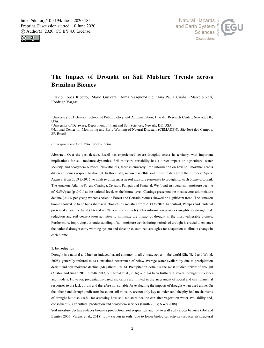 The Impact of Drought on Soil Moisture Trends Across Brazilian Biomes