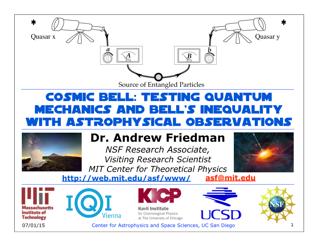 COSMIC BELL: Testing Quantum Mechanics and Bell's Inequality