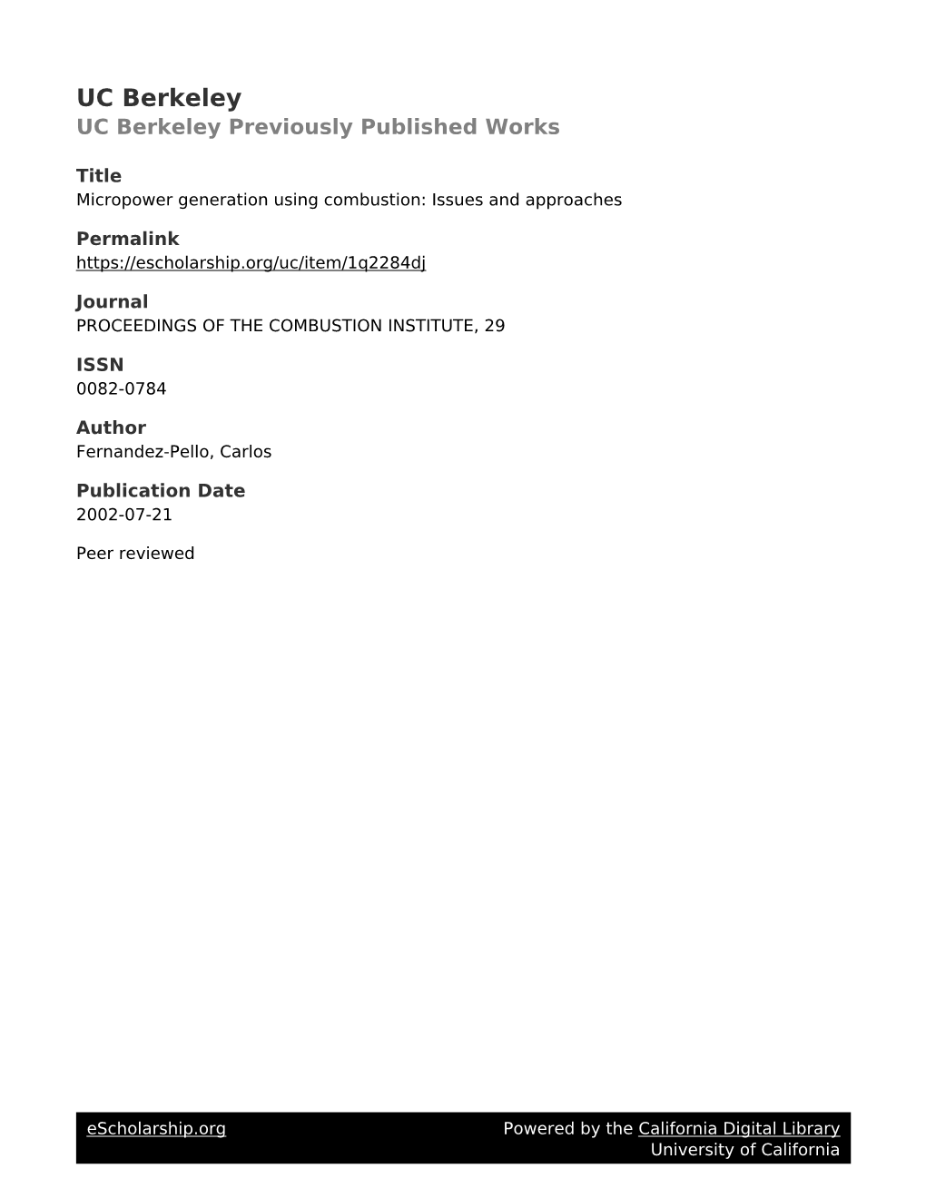 Micropower Generation Using Combustion: Issues and Approaches