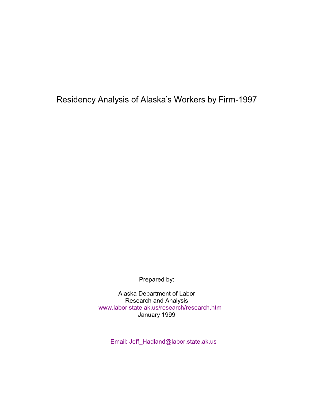 Residency Analysis of Alaska's Workers by Firm-1997