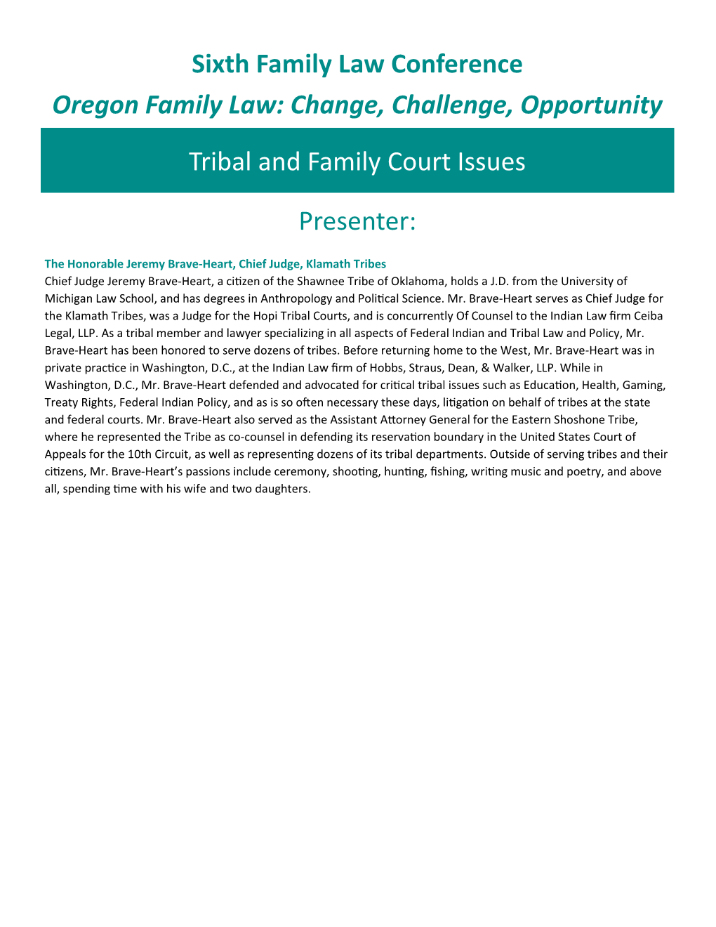 Tribal and Family Court Issues