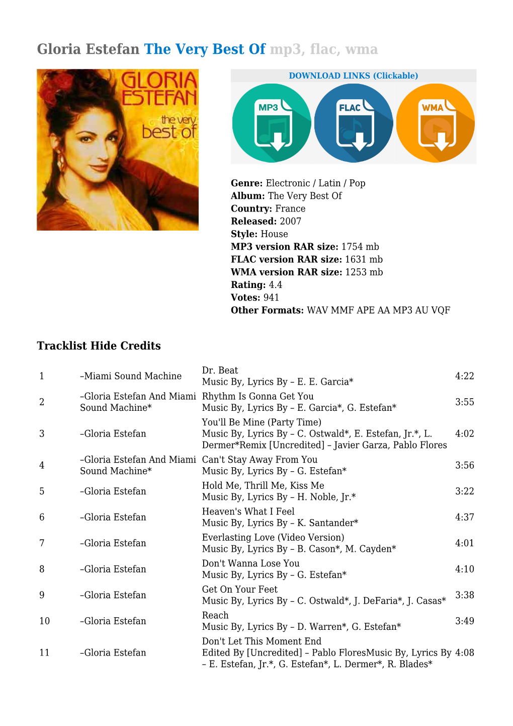 Gloria Estefan the Very Best of Mp3, Flac, Wma