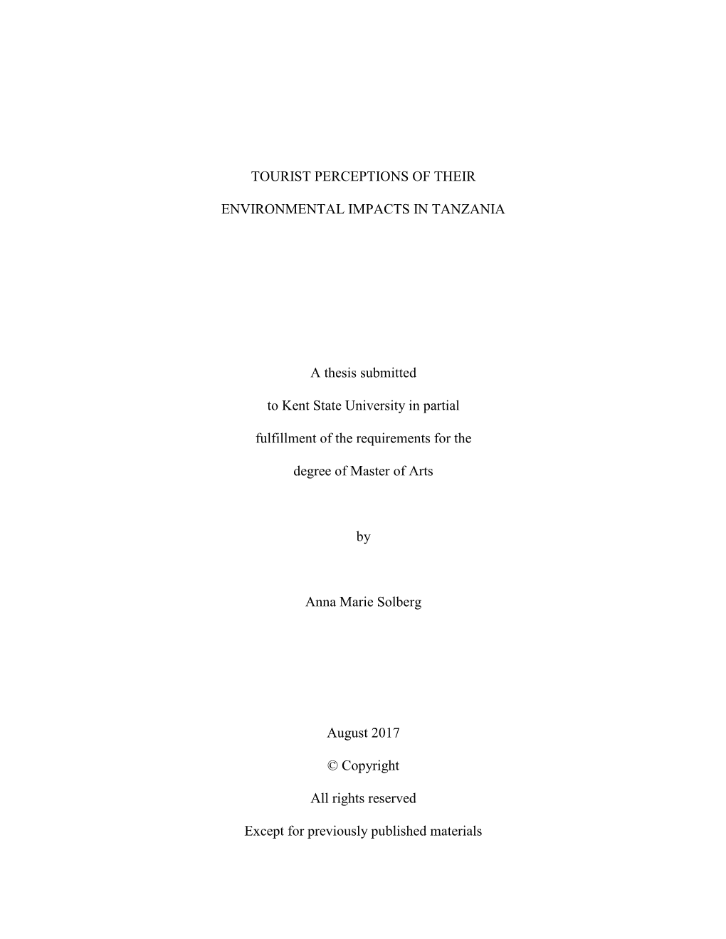 Tourist Perceptions of Their Environmental Impacts In