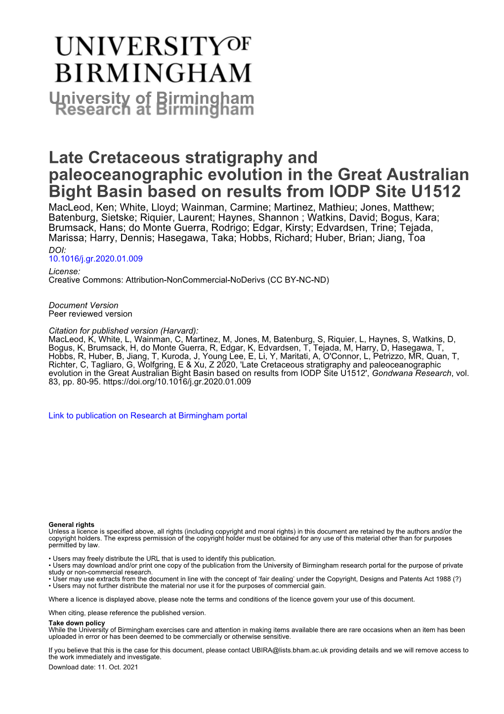 University of Birmingham Late Cretaceous Stratigraphy And