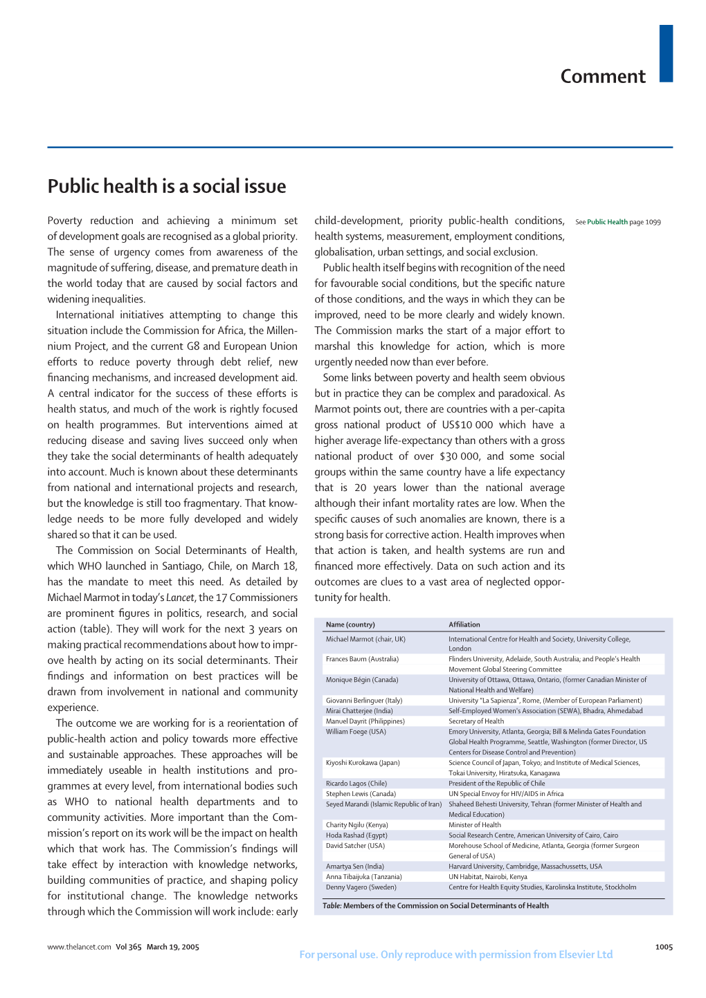 Comment Public Health Is a Social Issue