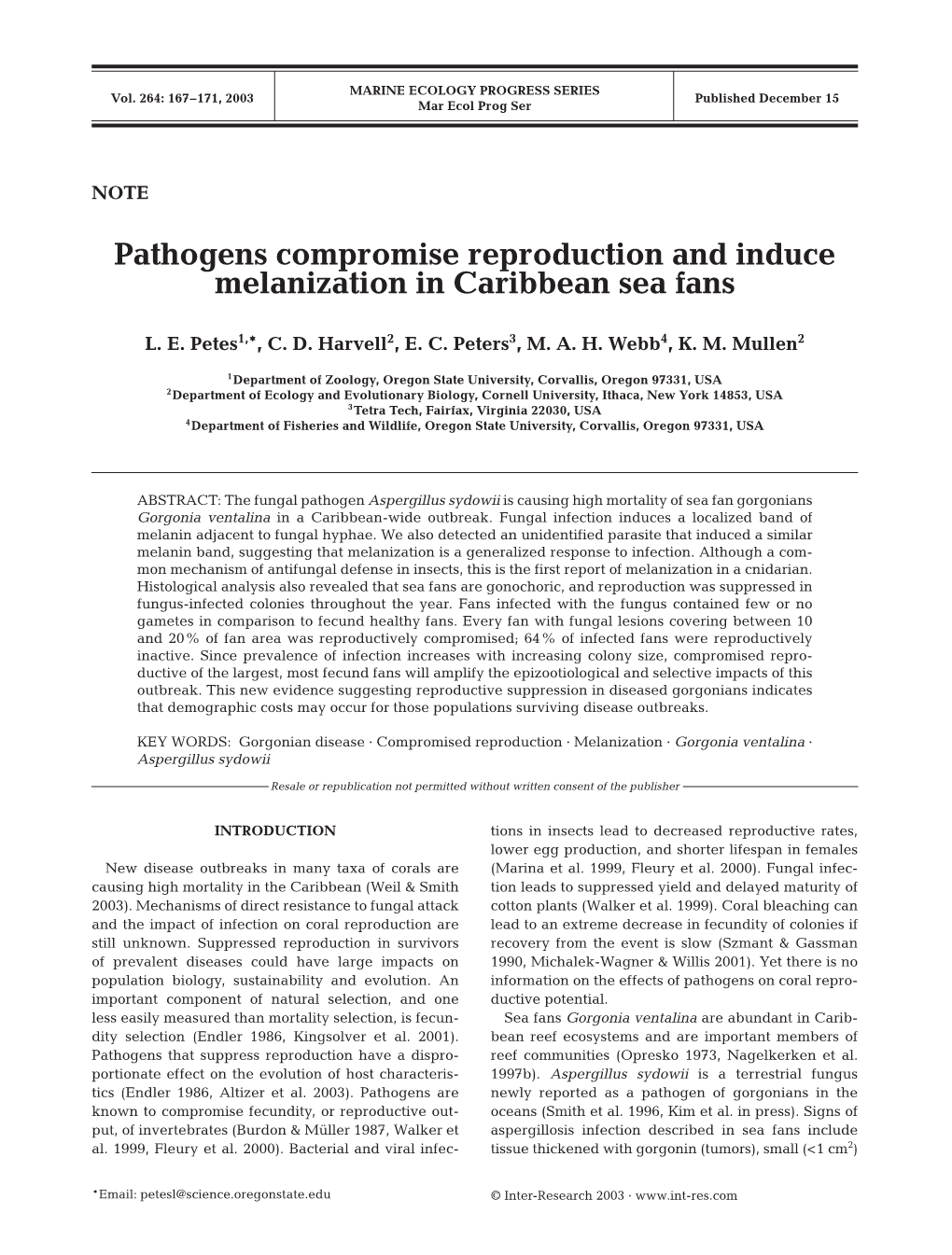 Pathogens Compromise Reproduction and Induce Melanization in Caribbean Sea Fans