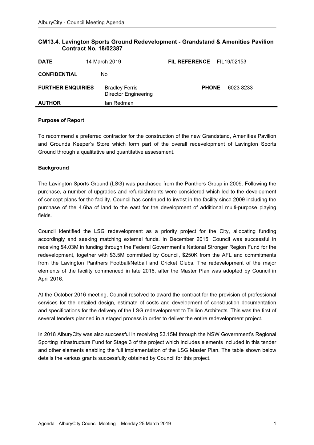 Lavington Sports Ground Redevelopment - Grandstand & Amenities Pavilion Contract No