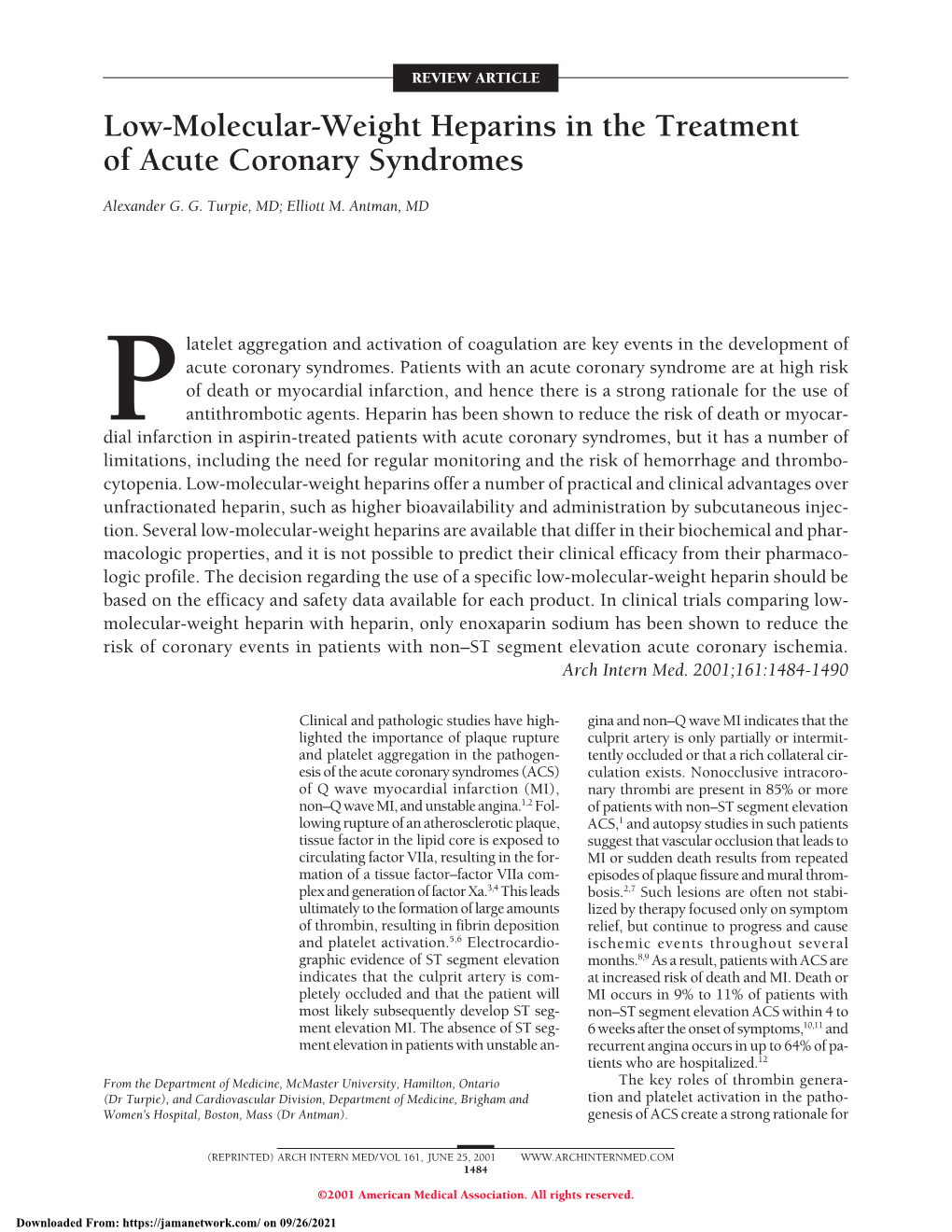 Low-Molecular-Weight Heparins in the Treatment of Acute Coronary Syndromes