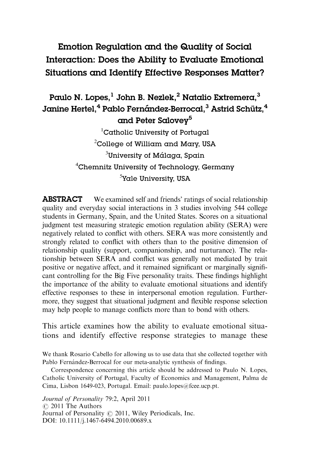 Emotion Regulation and the Quality of Social Interaction: Does the Ability to Evaluate Emotional Situations and Identify Effective Responses Matter?