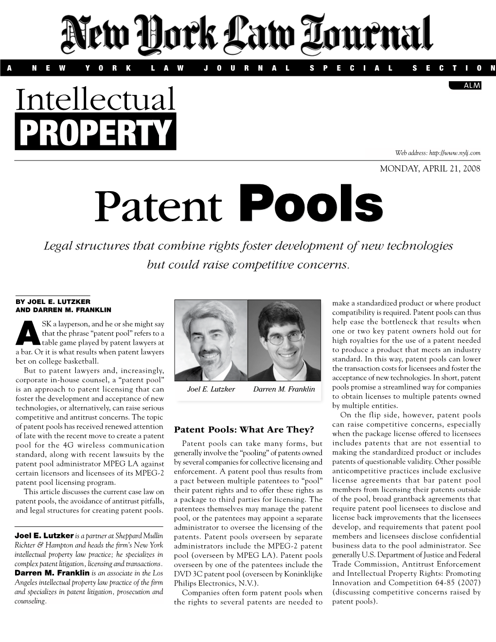 Patent Pools Legal Structures That Combine Rights Foster Development of New Technologies but Could Raise Competitive Concerns