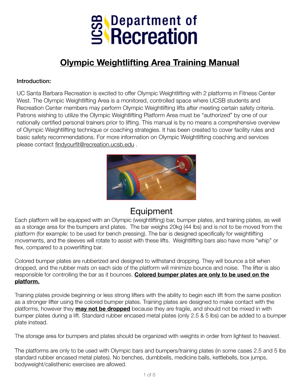 Olympic Weightlifting Area Manual