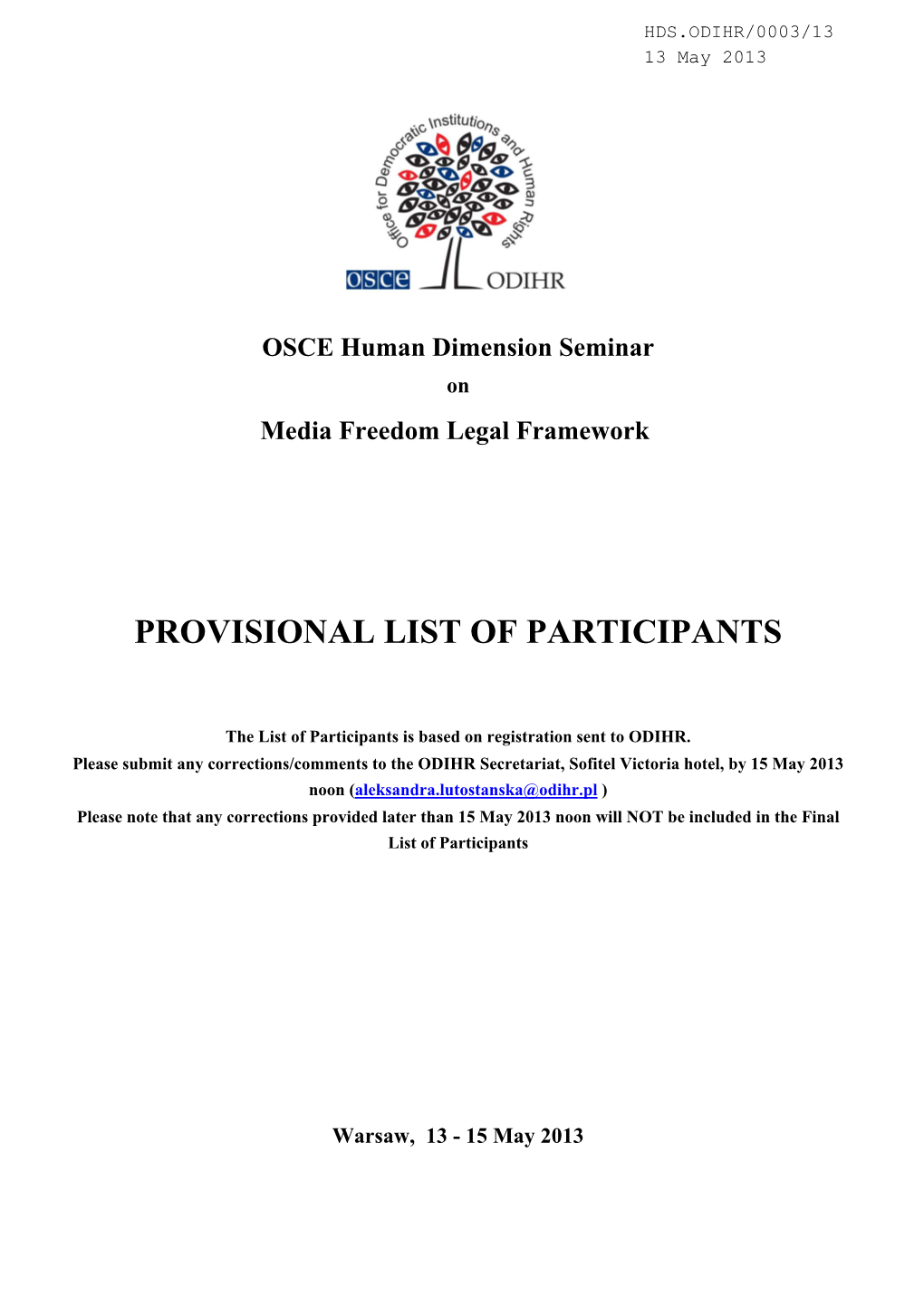 Provisional List of Participants