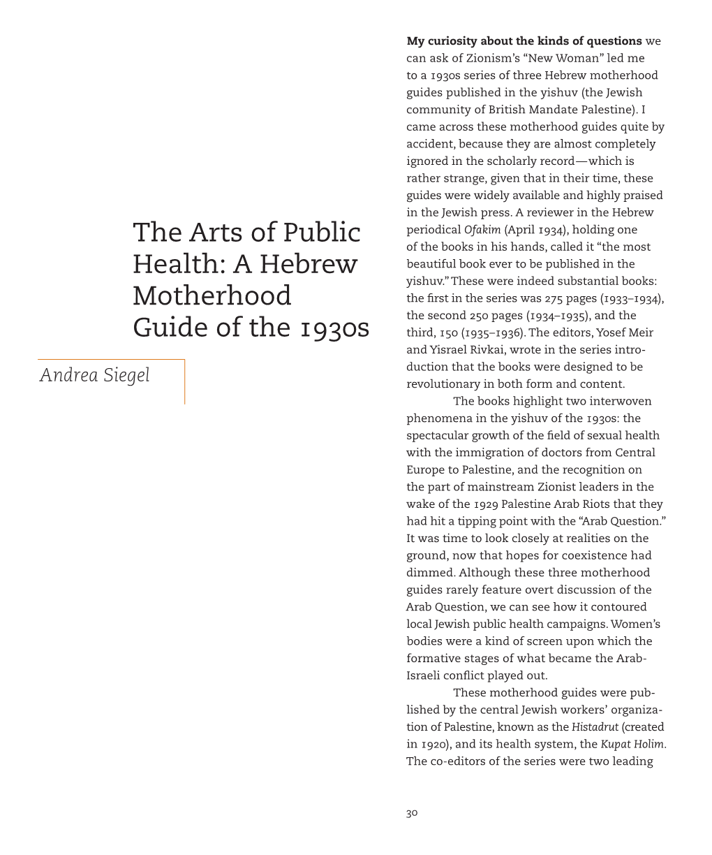 The Arts of Public Health: a Hebrew Motherhood Guide of the 1930S