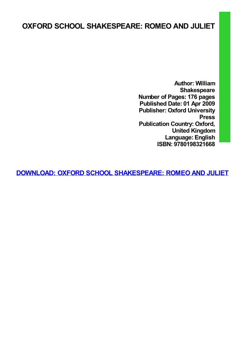 PDF Download Oxford School Shakespeare: Romeo and Juliet