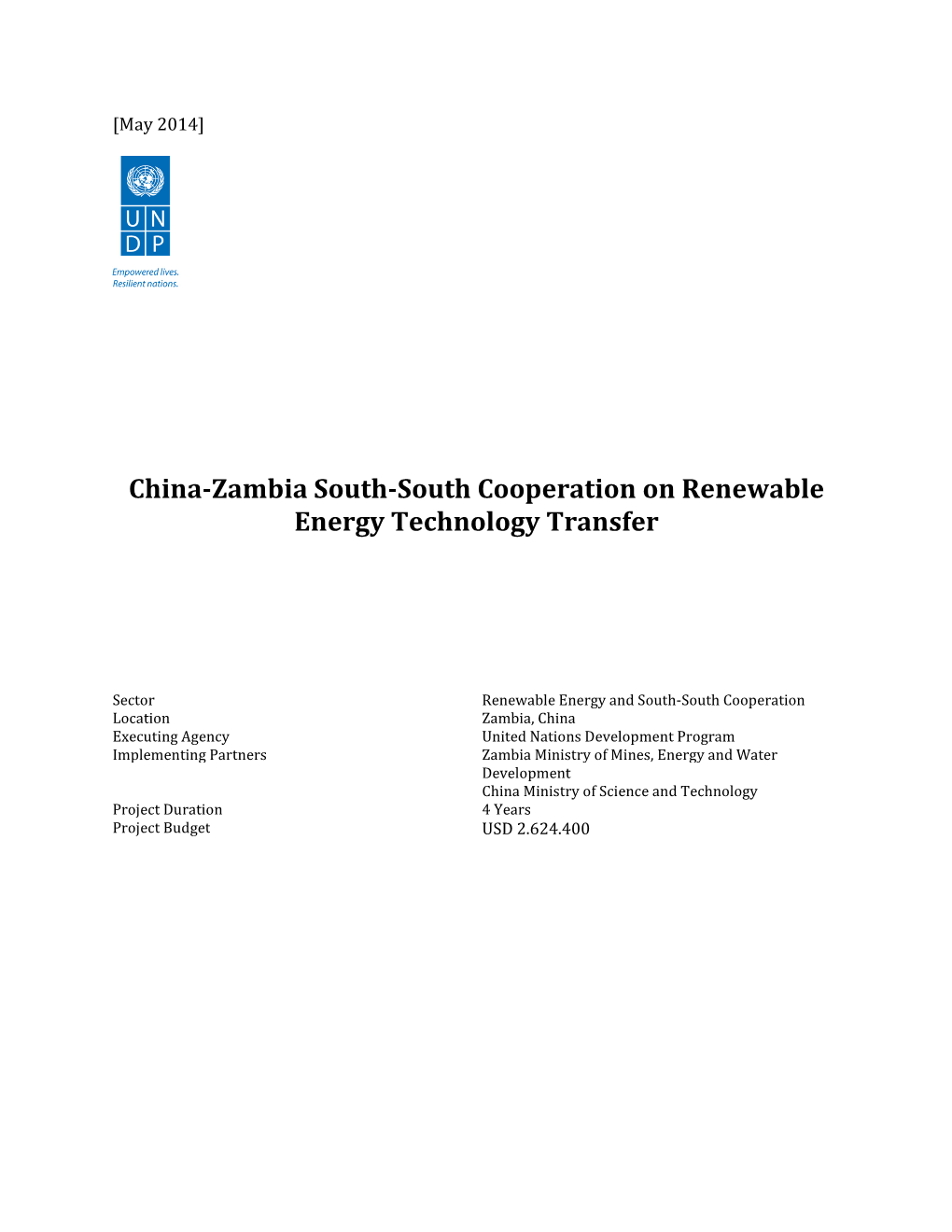 China-Zambia South-South Cooperation on Renewable Energy Technology Transfer