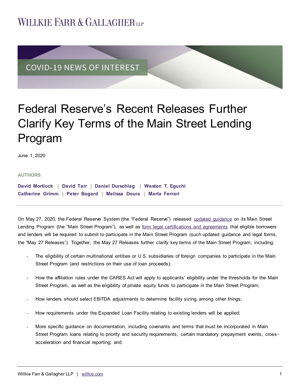 Federal Reserve's Recent Releases Further Clarify Key Terms of The