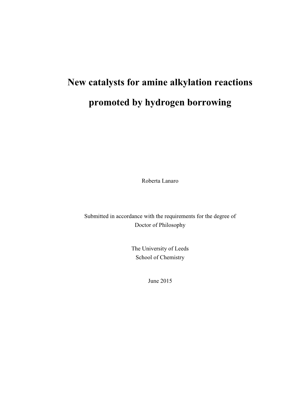 New Catalysts for Amine Alkylation Reactions Promoted by Hydrogen Borrowing