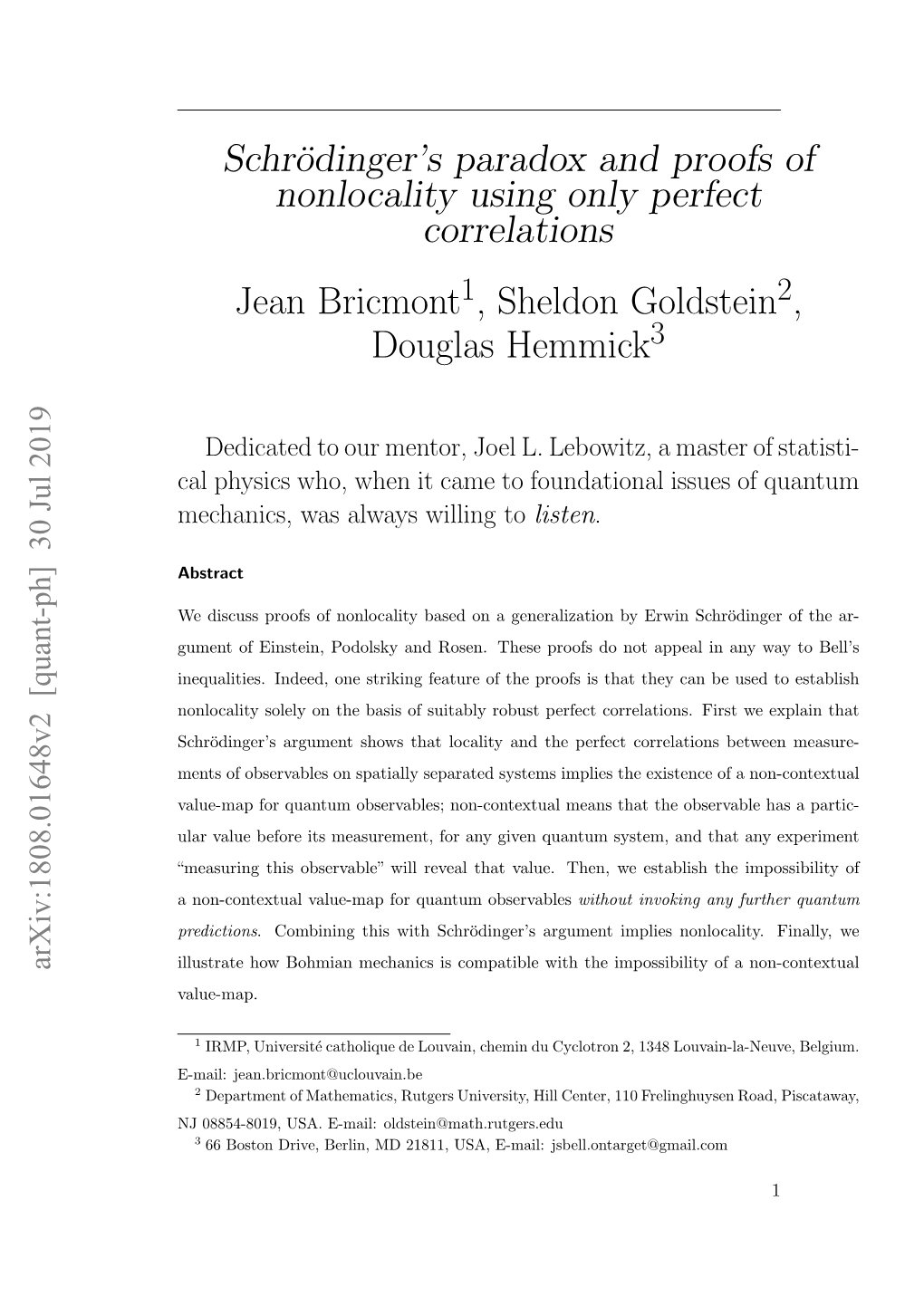 Schrödinger's Paradox and Proofs of Nonlocality Using Only Perfect