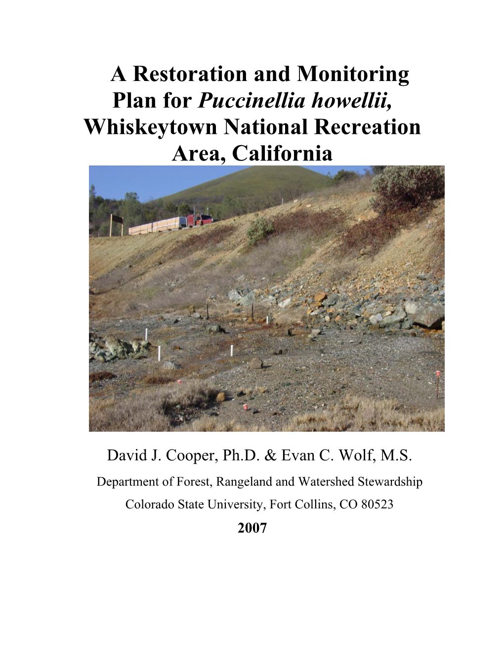 A Restoration and Monitoring Plan for Puccinellia Howellii, Whiskeytown National Recreation Area, California