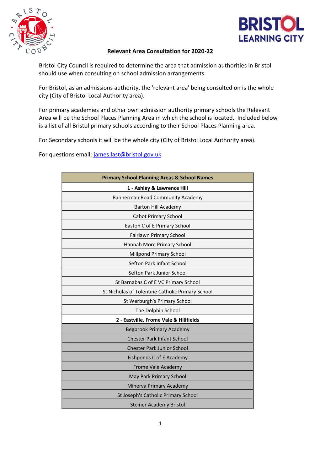 Relevant Area Consultation for 2020 2022