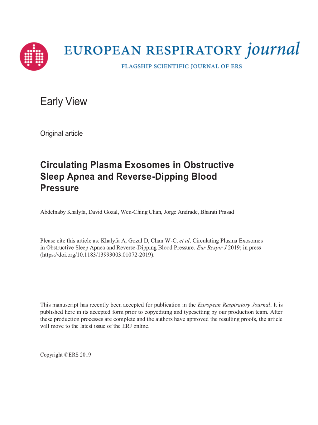 Circulating Plasma Exosomes in Obstructive Sleep Apnea and Reverse-Dipping Blood Pressure