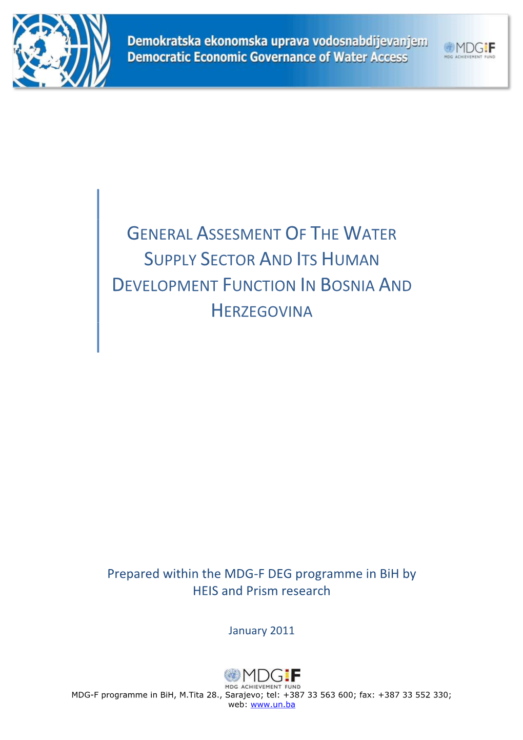 General Assesment of the Water Supply Sector and Its Human Development Function in Bosnia and Herzegovina