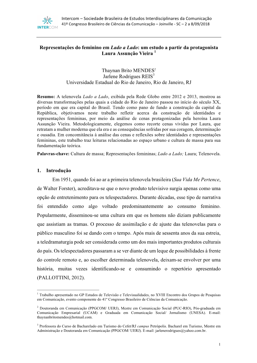 Um Estudo a Partir Da Protagonista Laura Assunção Vieira 1 Thaynan