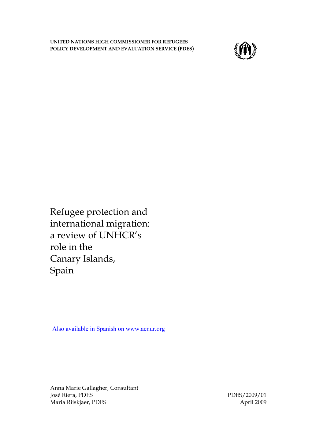 A Review of UNHCR's Role in the Canary Islands, Spain