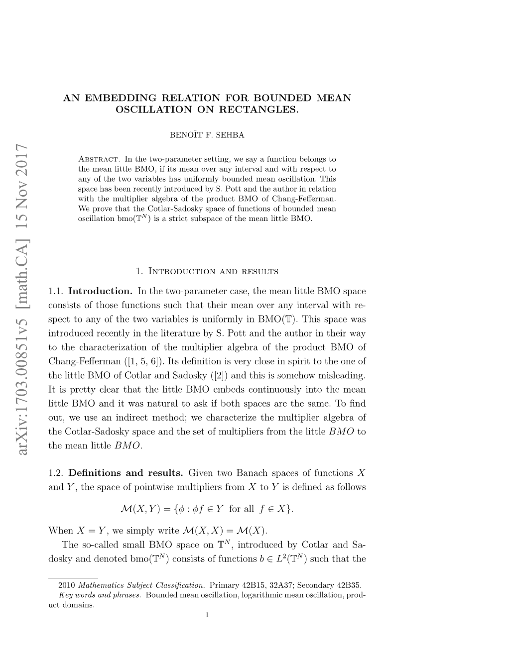 An Embedding Relation for Bounded Mean Oscillation on Rectangles