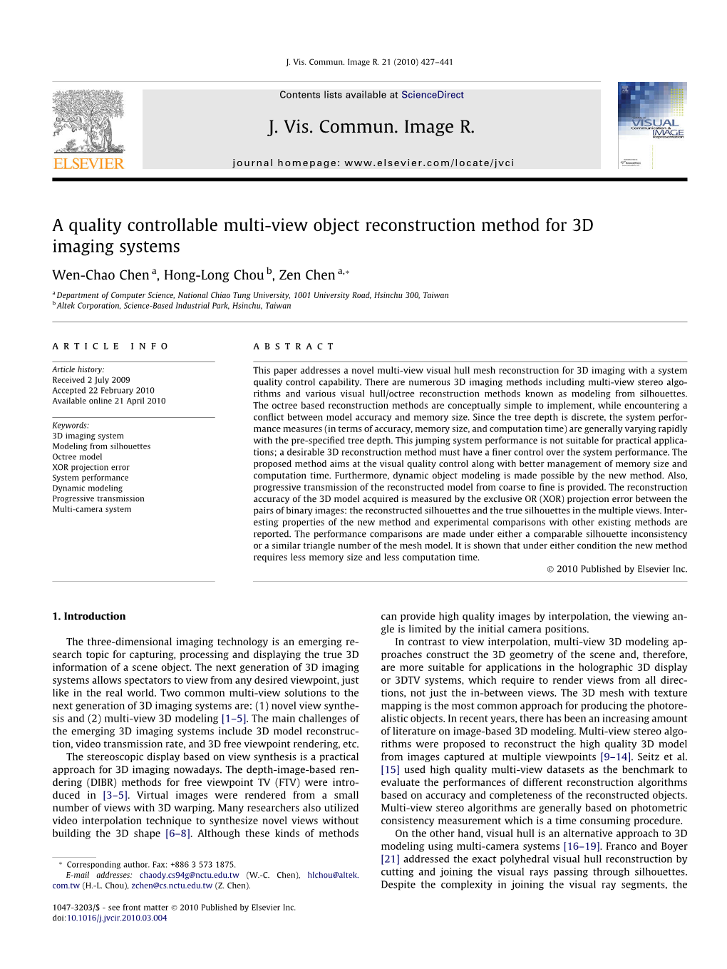 A Quality Controllable Multi-View Object Reconstruction Method for 3D Imaging Systems