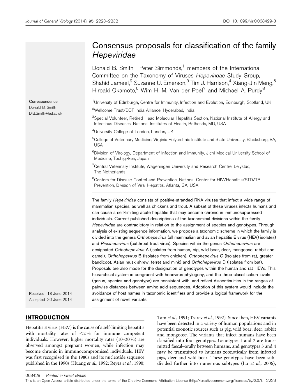 Consensus Proposals for Classification of the Family Hepeviridae