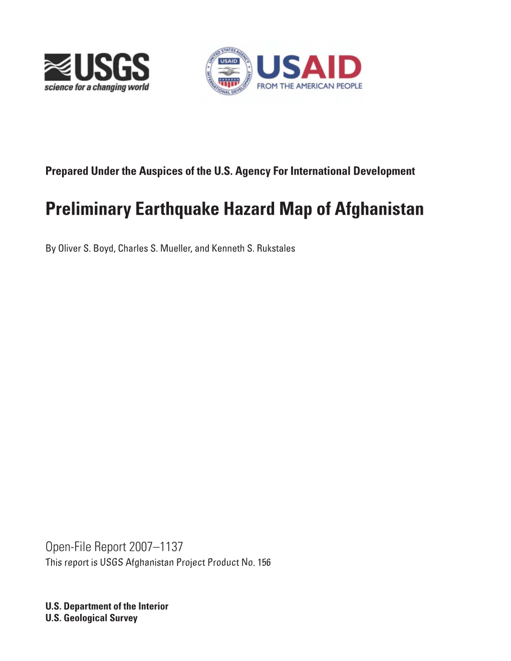 Preliminary Earthquake Hazard Map of Afghanistan