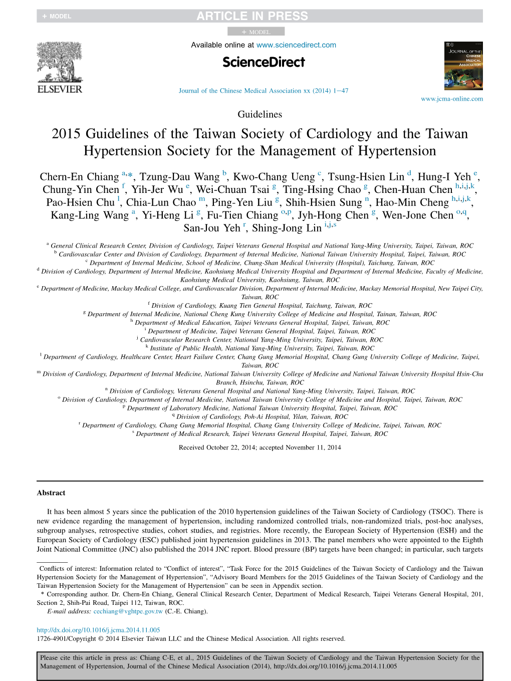 2015 Guidelines of the Taiwan Society of Cardiology and the Taiwan Hypertension Society for the Management of Hypertension