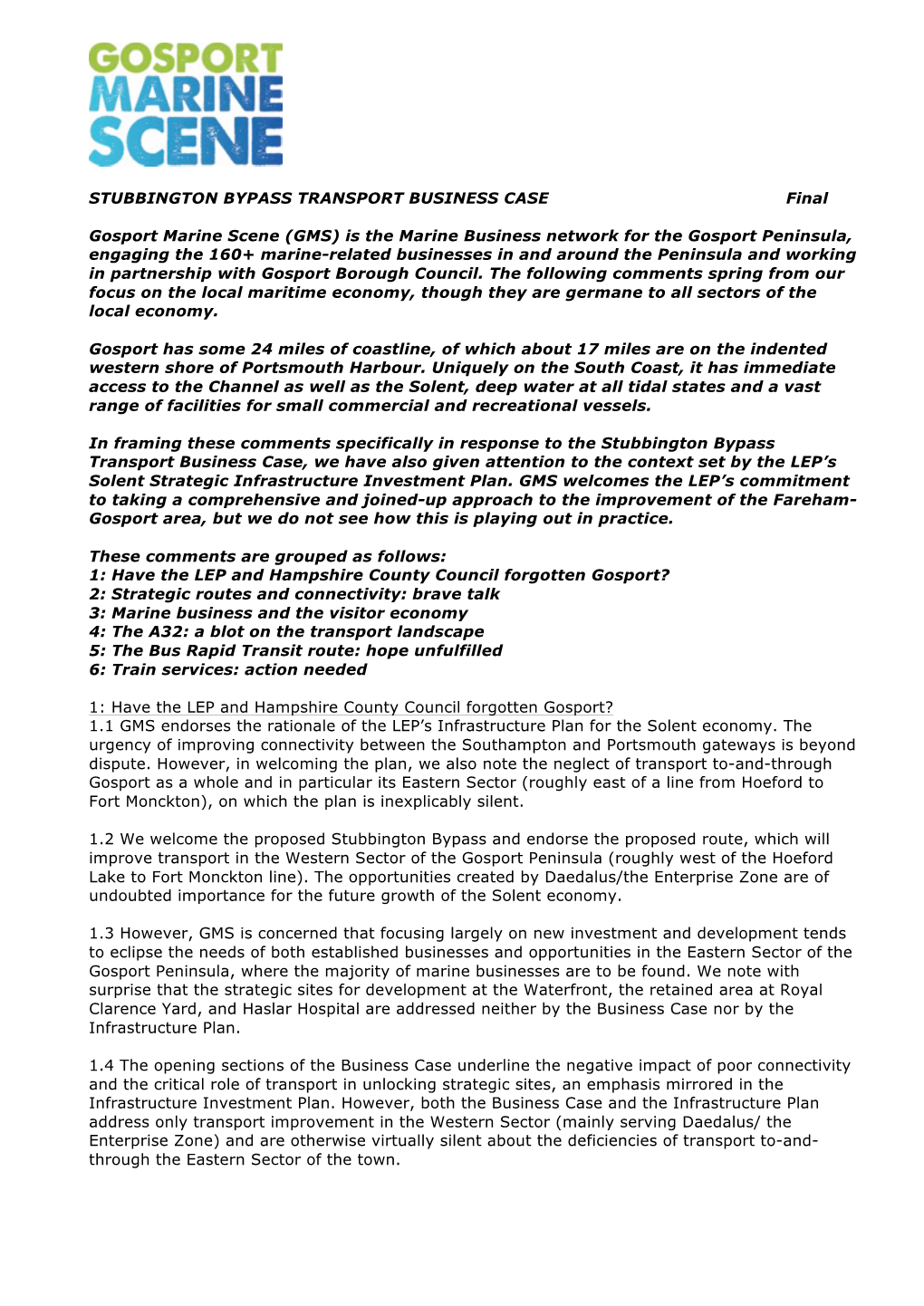 STUBBINGTON BYPASS TRANSPORT BUSINESS CASE Final